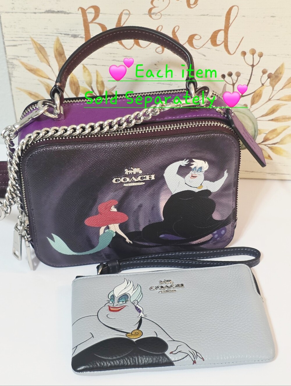 Coach Disney X Coach Corner Zip Wristlet Ursula Motif Ice Blue Multi Rare CC827 - Picture 4 of 15